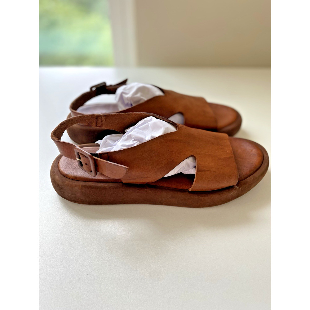BRADOR $260 India Cigar Platform Sandal Brown Cognac Leather Made In Italy SZ 39 - Picture 6 of 15